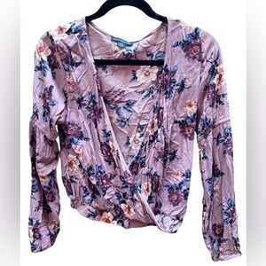 American Eagle Outfitters Mauve Floral Wrap Blouse
